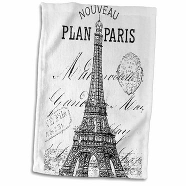 Dish Towel "I'd Rather be in Paris" w/Eiffel Tower & Striped Border 100% Cotton 